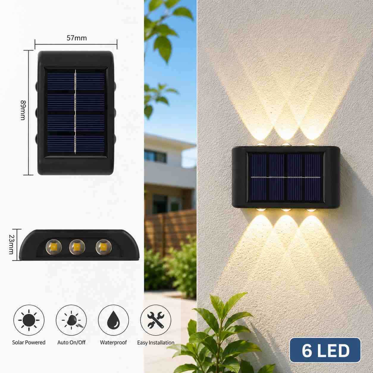 Solarna zidna lampa 6 LED, kompaktna vanjska