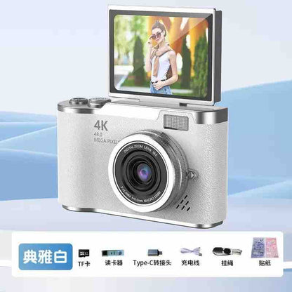 Kompaktni digitalni fotoaparat sa podignutim LCD ekranom — praktičan za selfie (4K stil)