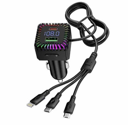 Auto FM transmiter i USB punjač s 3-u-1 kablom i LED prikazom
