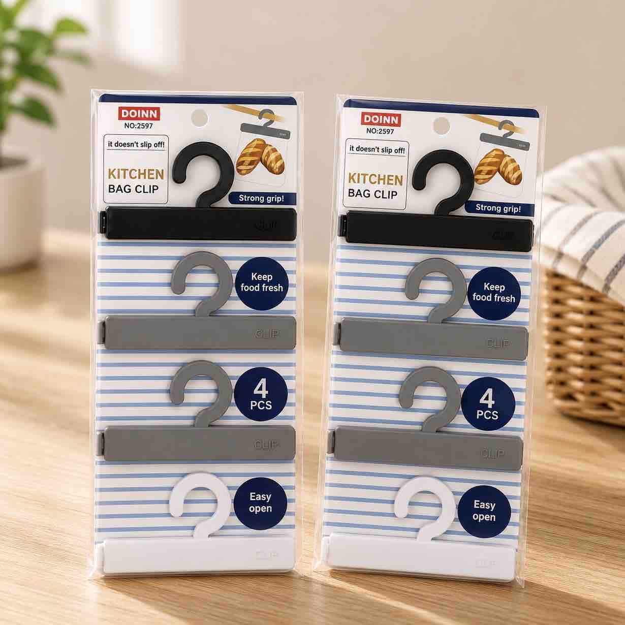 Set 4 kuhinjske štipaljke za kese s kukom
