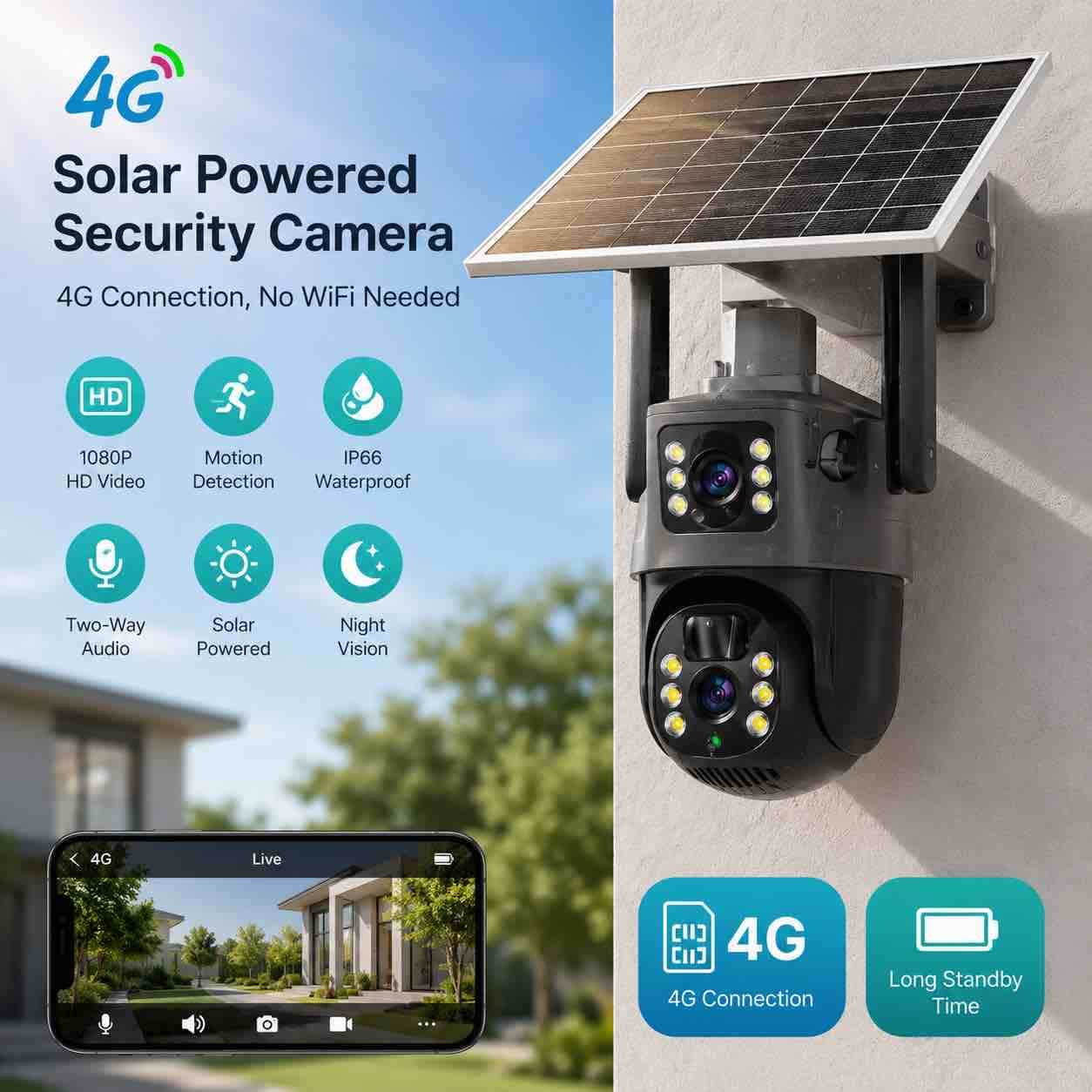 4G solarna vanjska sigurnosna kamera sa solarnim panelom i PTZ funkcijom