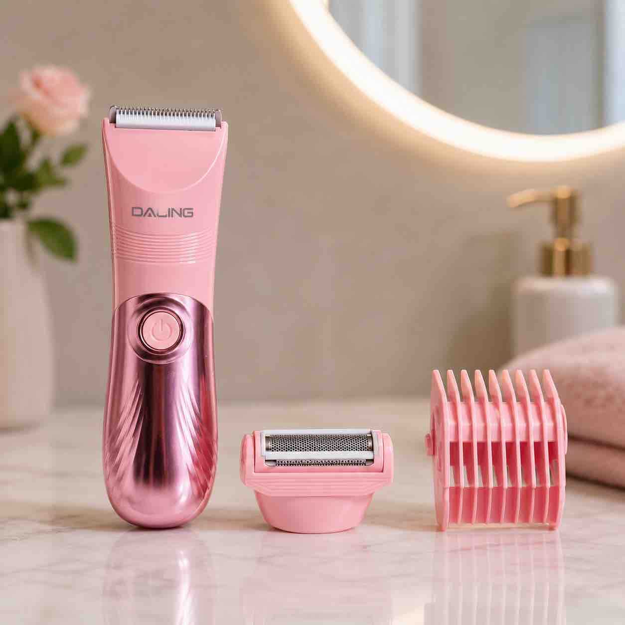 Ženski električni trimer za tijelo (roze) sa dodatnim nastavcima