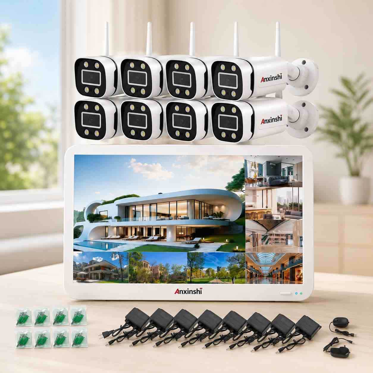 Bežični WiFi video nadzor komplet 8 kamera sa monitorom i 1TB memorije