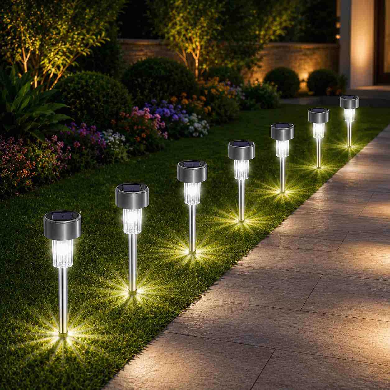Set od 10 solarnih LED baštenskih svjetiljki — bijelo svjetlo, za stazu