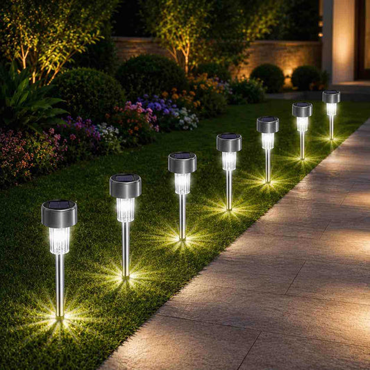 Set od 10 solarnih LED baštenskih svjetiljki — bijelo svjetlo, za stazu