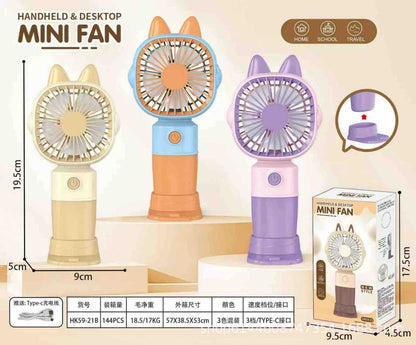 Mini ručni i stolni ventilator sa 'mačjim' ušima, punjivi (Type-C)