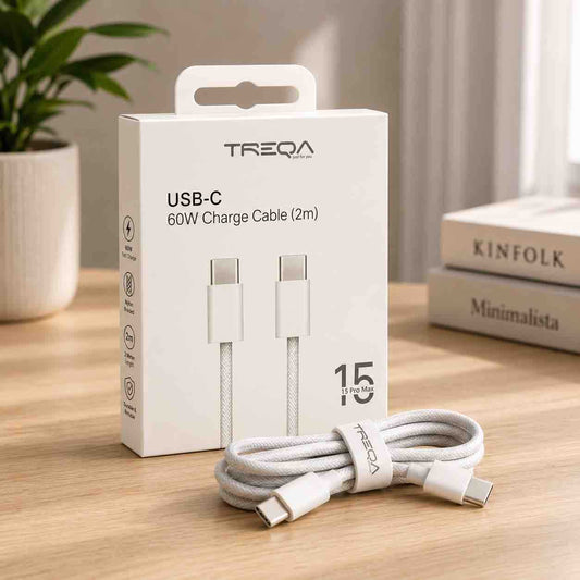 USB-C kabel 2m za brzo punjenje 60W, pleteni (bijeli)