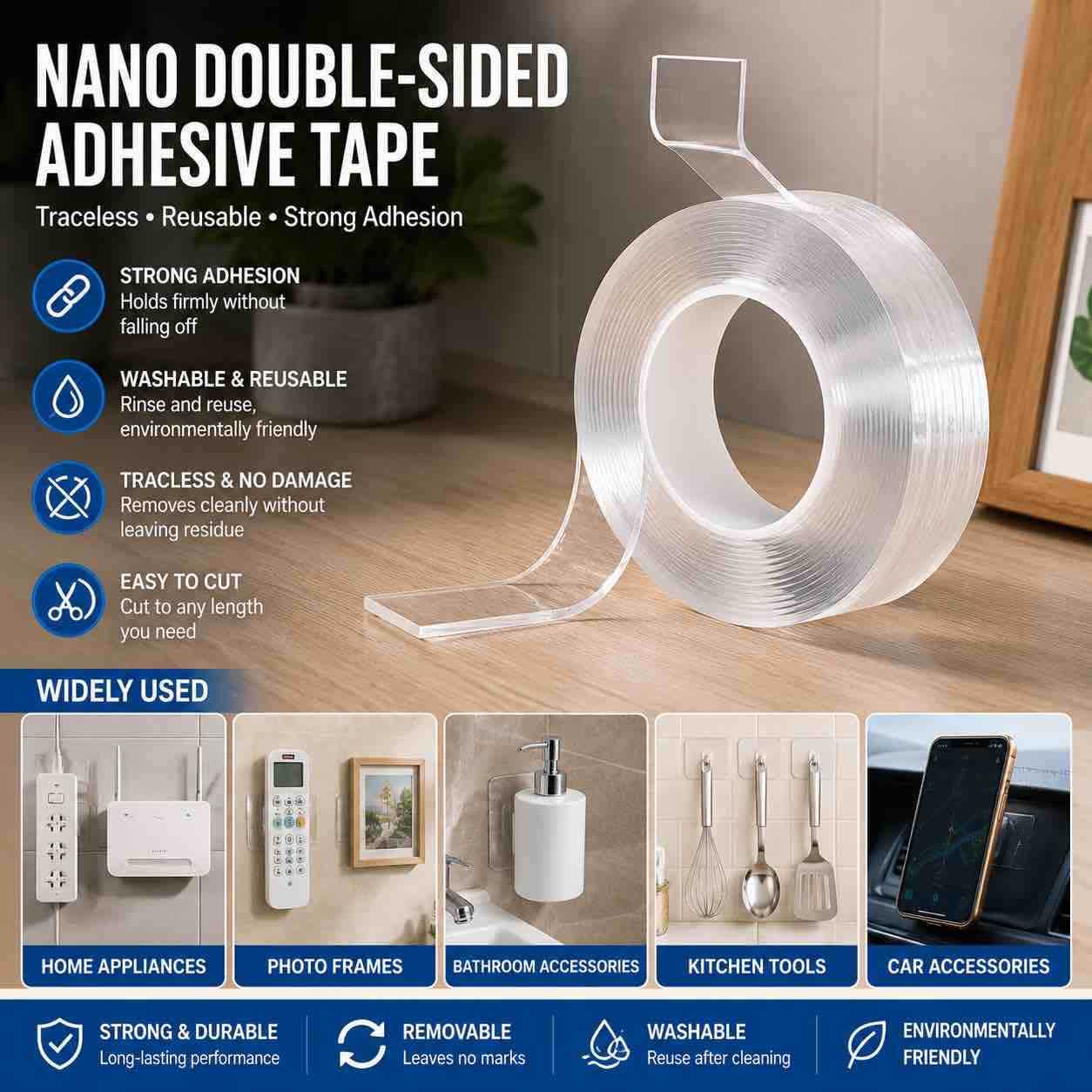 Prozirna nano dvostrana samoljepljiva traka – višenamjenska