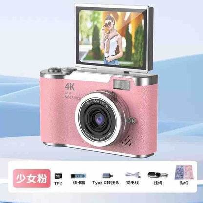 Kompaktni digitalni fotoaparat sa podignutim LCD ekranom — praktičan za selfie (4K stil)