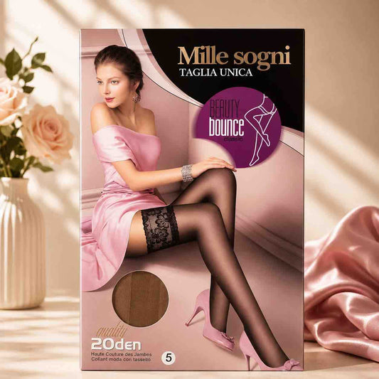 Ženske samodržive čarape (thigh-high) – coffee, 20 den