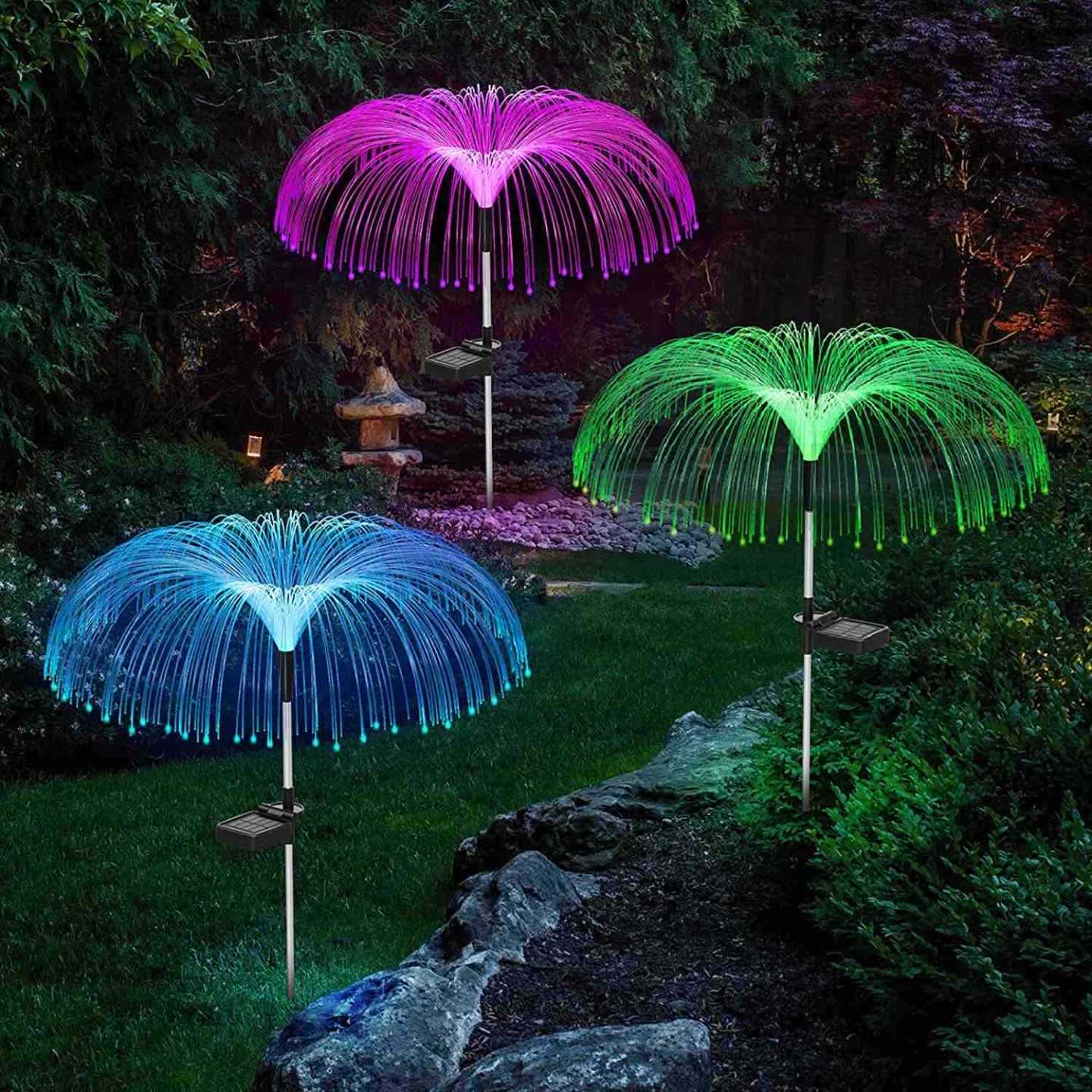 Solarne dekorativne baštenske lampe — set 2 kom (kišobran od optičkih vlakana, 7 boja)