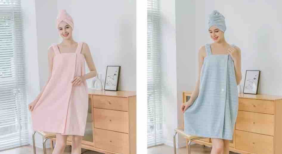 Ženski kupajući ogrtač/haljina od frotira sa naramenicama (towel wrap)