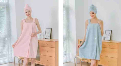 Ženski kupajući ogrtač/haljina od frotira sa naramenicama (towel wrap)