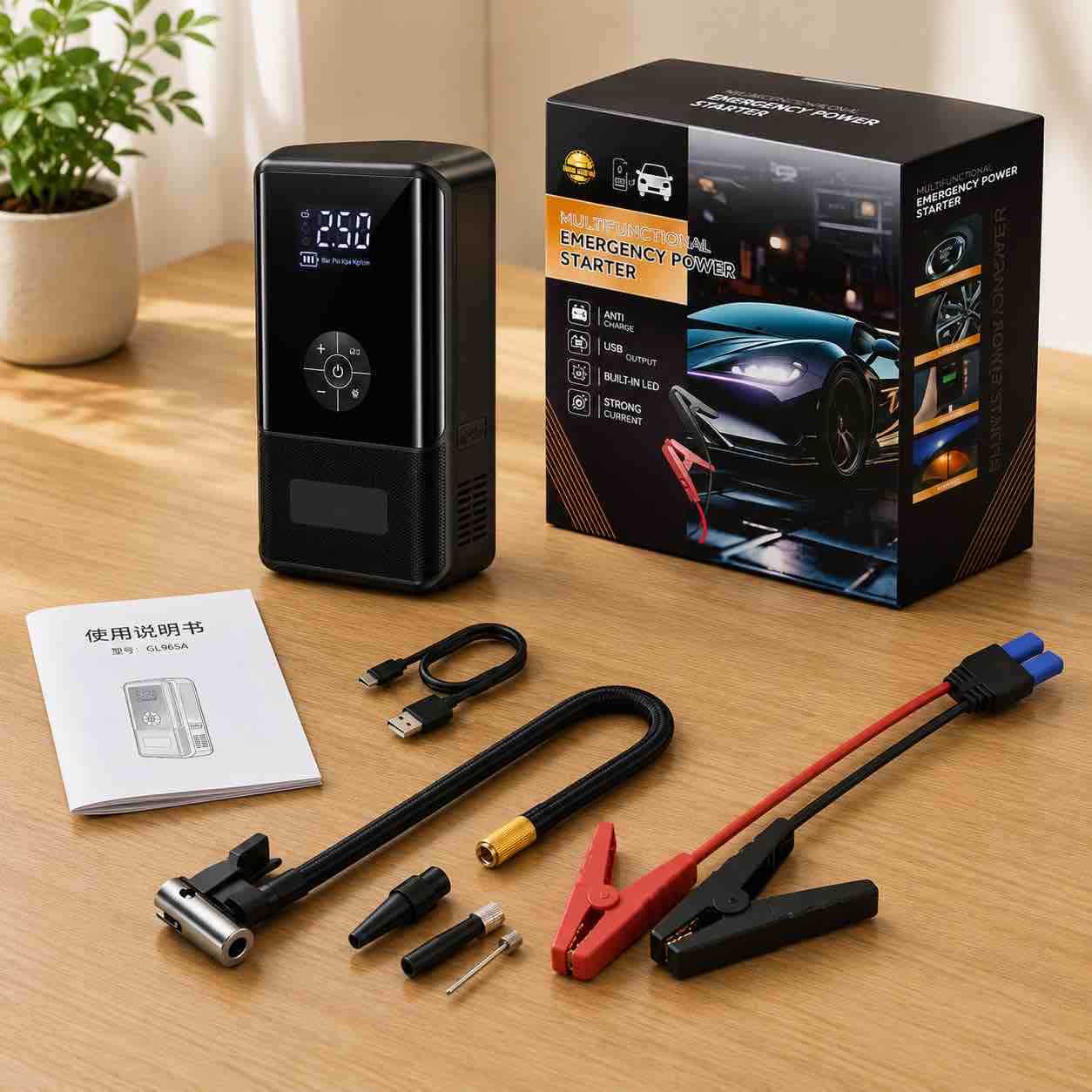 Prijenosni automobilski startni starter i powerbank sa pumpom i LED ekranom